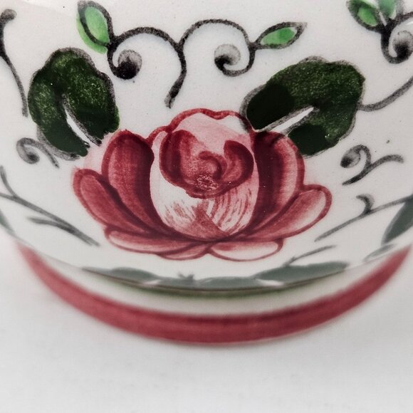 Vintage Early Provincial Hand Painted Ceramic Creamer Pitcher Roosters Roses - Picture 8 of 10